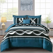 Boho Patchwork Comforter Set 8-Pc Queen King - Striped Microfiber All Season