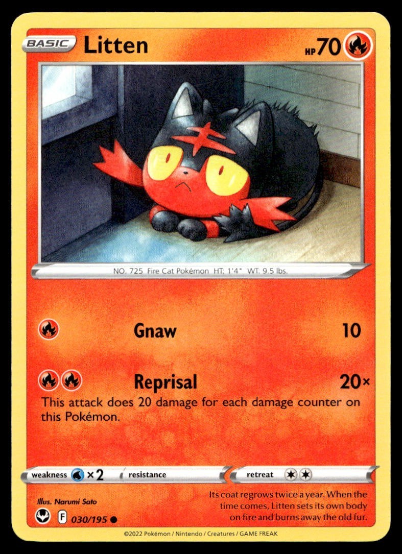 Litten 30/195 Pokemon Card Silver Tempest Common 70 HP Lightly Played R7