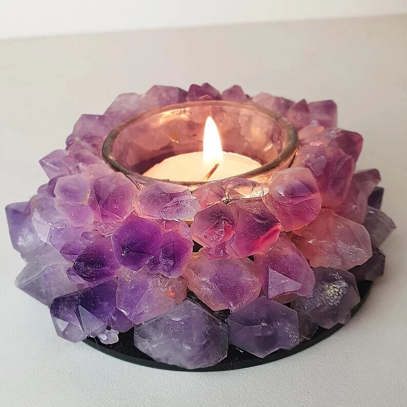 Amethyst Candle Holder – Lotus Crystal Tealight for Meditation & Healing Decor - Image 3 of 4
