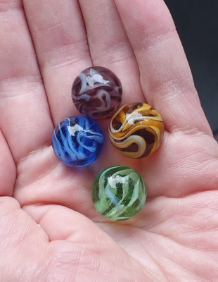 5/8'' Wirepull Typ 2 Murmeln x4 (Schleierglas, Vintage Swirl)