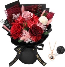 Preserved Flowers for Delivery, Red Flower Bouquets with Necklace, Forever Real