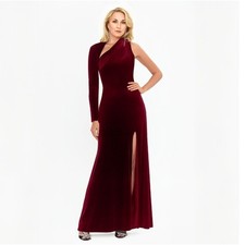 BA Nites Burgundy Velvet One Shoulder Gown Size 4 Formal Evening  Dress Holiday