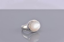 Sterling Silver Oval Rimmed Mother of Pearl Statement Band Ring 9g 925 Sz: 5