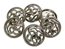 6PC Silver Vines Metal Buttons Sew on Shank Buttons 18mm