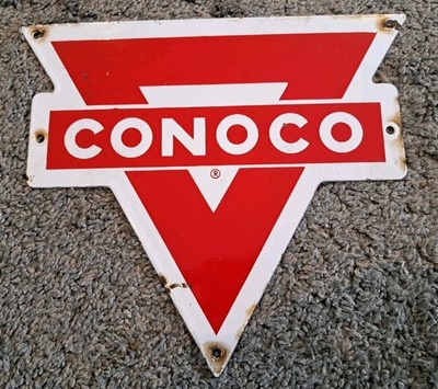 Vintage Porcelain Metal Conoco Triangle Sign 7.5 x 8 INCHES | eBay