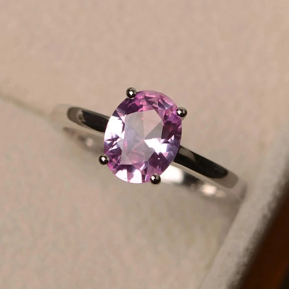 2Ct Oval Cut Simulated Purple Sapphire Engagement Ring In 14K White Gold Plated - Image 3 of 4