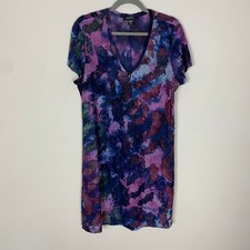 Karen Kane Abstract Burnout Dress Womens XL Purple Short Sleeve Semi Sheer Artsy