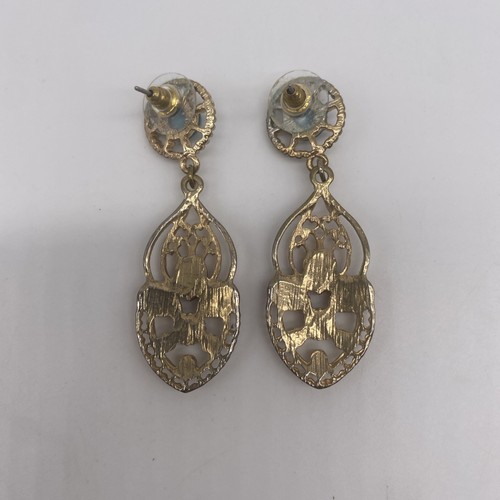 Vintage Gold Tone Rhinestone Dangle Earrings - Picture 4 of 4