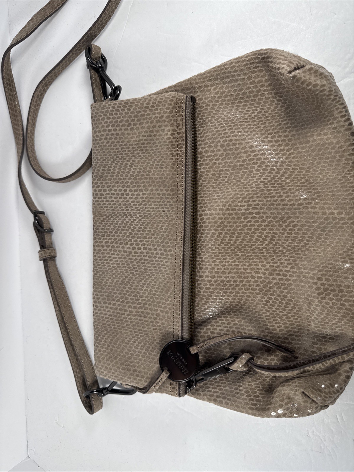 Margot New York  Beige Tan Snakeskin Purse Leather Shoulder Crossbody Zip Bag