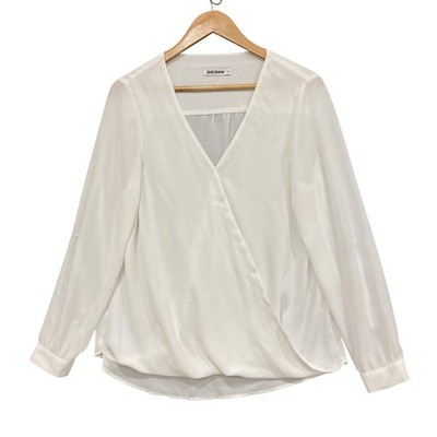 Just Jeans Blouse Womens 12 White Chiffon Wrap V Neck Long Sleeve Work Top