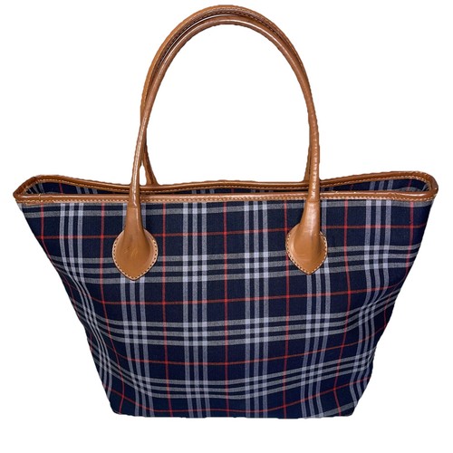 Sac à main bandoulière fourre-tout vintage Burberrys bleu marine à carreaux - Photo 1/21