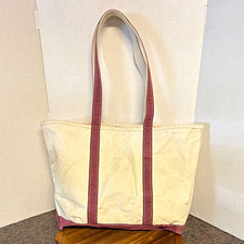 VTG L.L.Bean Boat and Tote Cream/Burgundy Tote Bag Double Handles Made in USA
