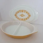 Vintage Pyrex Butterfly Gold Divided Casserole Baking Dish 1 Quart with Lid USA