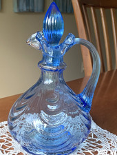 Vintage Fenton Cruet in the Salem Blue Drapery Optic Pattern