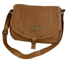 Peruzzi Genuine Italian Leather Crossbody Shoulder Bag Woven Tan Boho Vintage