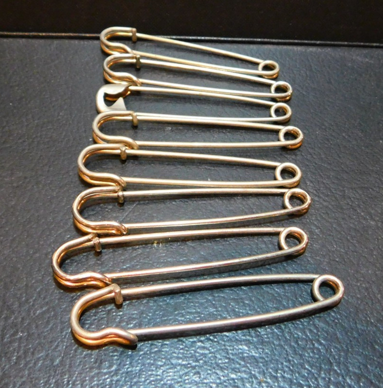 Lot of 8 Vintage 3" Safety Pins See Photos for Details