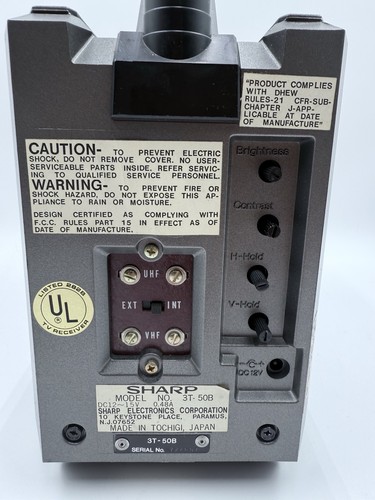 Vintage Sharp Sidekick Portable Black & White TV 1978 Model 3T-50B - Picture 6 of 15