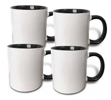 (4) Snowman Coffee Mugs -  Colorless Plain Simple - Solid White / Black Inside