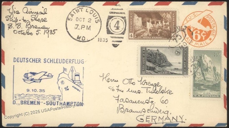 USA 1935 Bremen Schleuderflug Catapult K246 Cover Airmail Mesa Verde Zion 116171