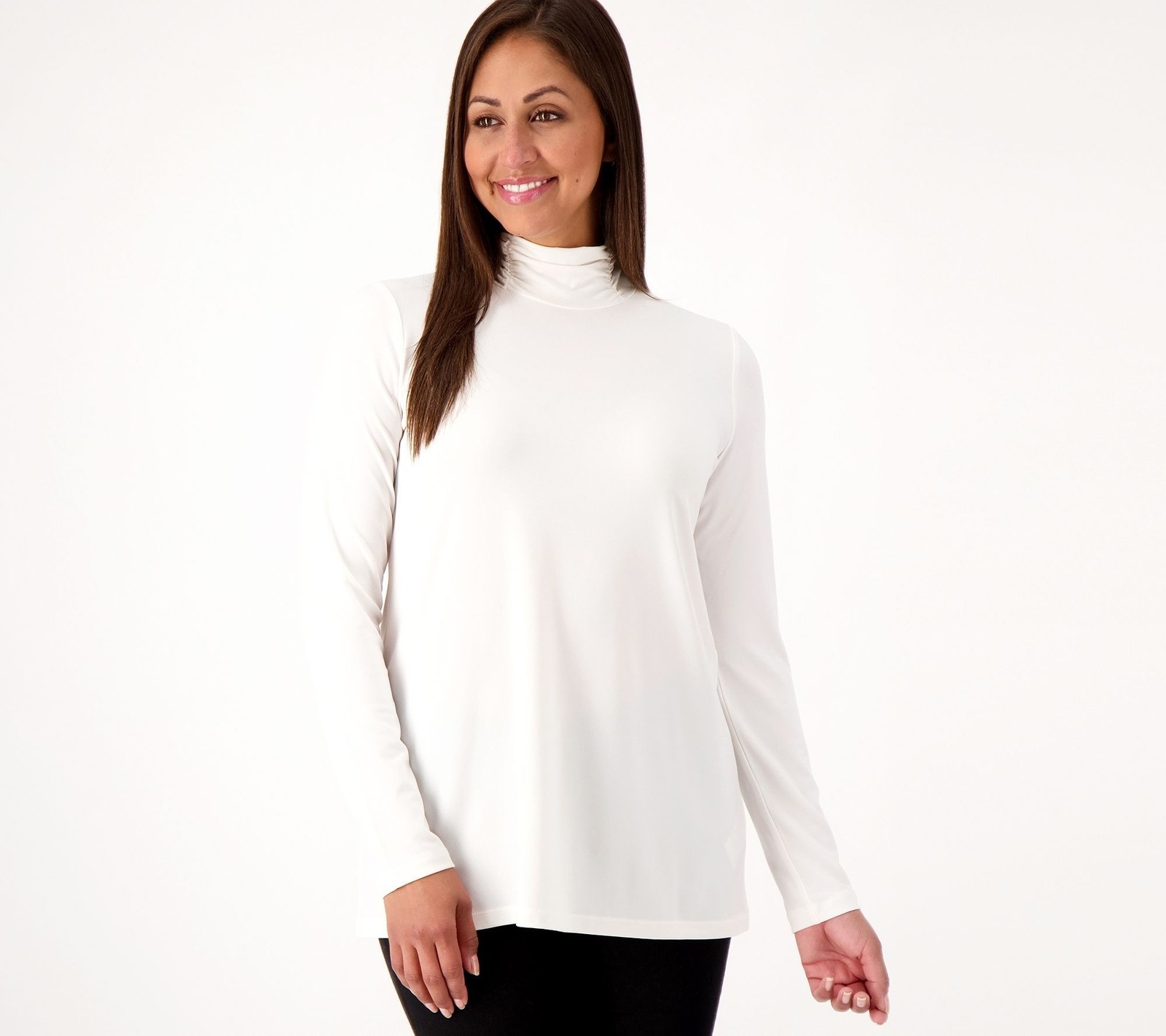 Susan Graver Women's Top Petite PS Essentials Pet Liquid Knit White A554237