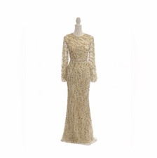 NWT - MAC DUGGAL-Embellished Trumpet Gown; Color: Nude Gold -Size 4 -Style 93789