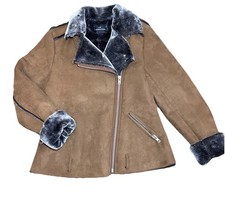 Minkpink Beige/Tan Jacket with Faux Fur Lining Large Pennylane 90s Y2K City Chic