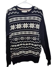 Weatherproof Vintage Black Ivory Snowflake Winter 100% Cotton Men's Sweater M Nw