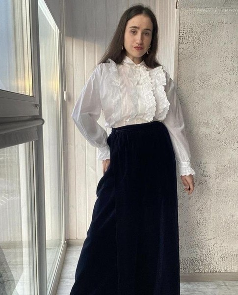 Women Laura Ashley Skirt Navy Velvet 40