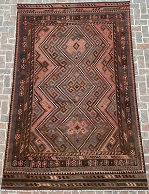 7.8x12.2 Afghan Kilim Rug Turkish Style Terracotta Geometric Handmade Flatweave