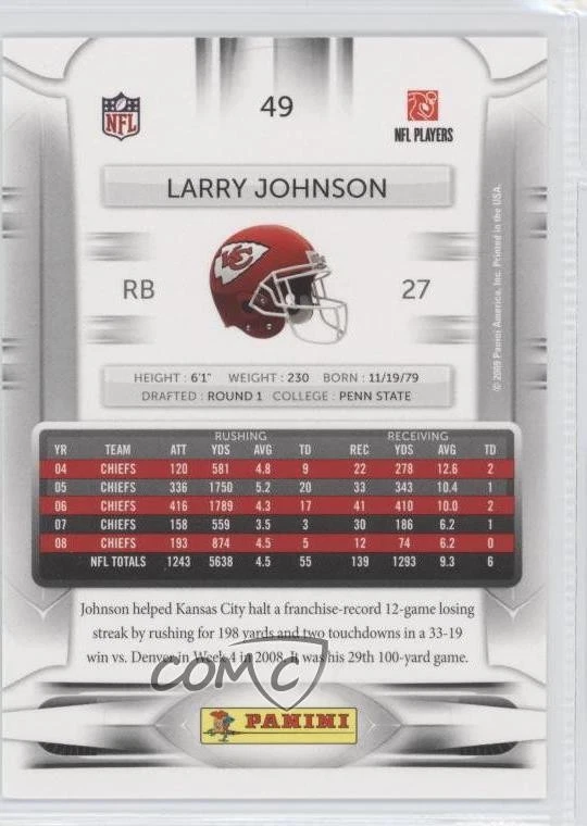 2009 Playoff Prestige Larry Johnson #49 - Image 2 of 2