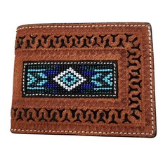 Twisted X Bifold Wallet XIH-21 Beaded Inlay Tooled Roughout Leather Western