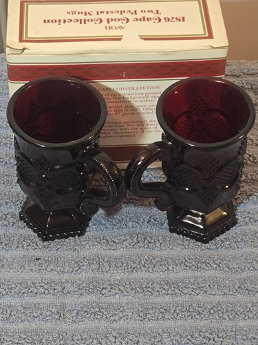 Vtg AVON Ruby Red Cape Cod Collection Glass Footed Pedestal 5" Irish Coffee Mugs - Picture 5 of 9