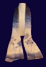 Oblong floral scarf; semisheer; blue tones, cream; 61x15 inches; SILK 