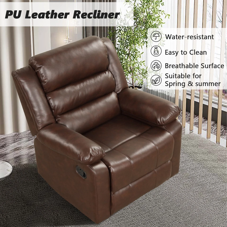 CANMOV Manual Recliner Chair with Overstuffed Arms & Back, Faux Leather Recliner - Image 3 of 4