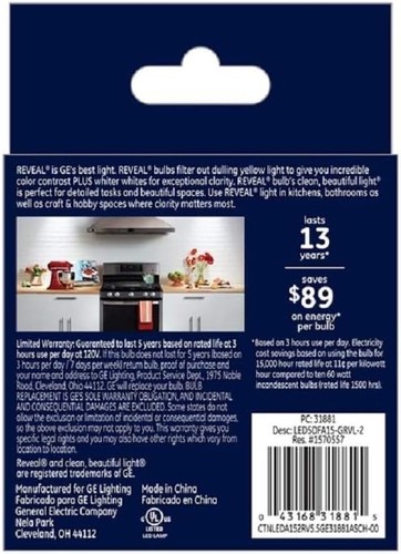 GE Reveal LED Light Bulbs, 60 Watt, A15 Ceiling Fan Bulbs, Medium Base (2 Pack) - Picture 7 of 7