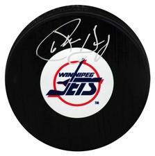 Phil Housley Signed Winnipeg Jets (Medium) Logo Hockey Puck - (SCHWARTZ COA)