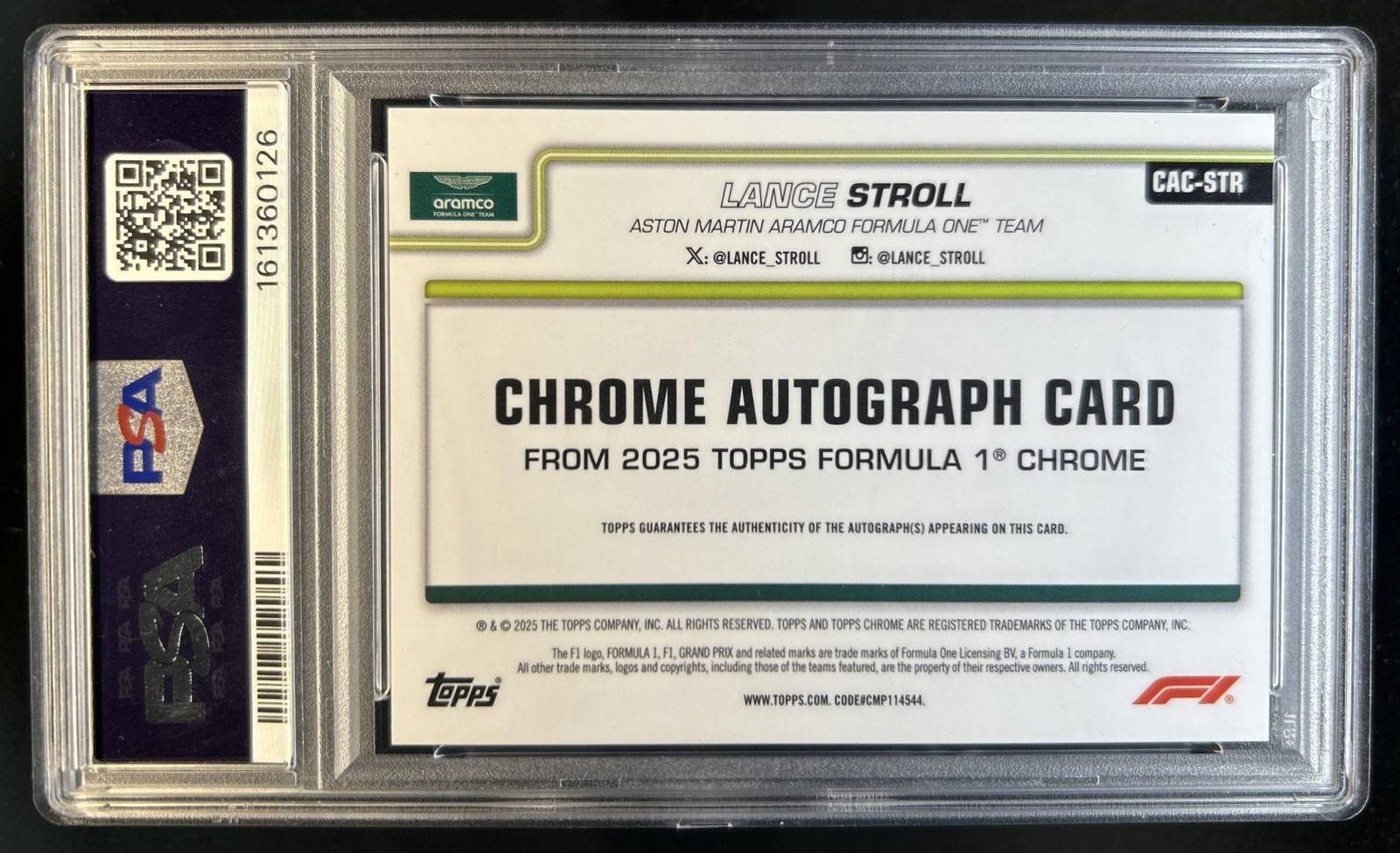 2025 Topps Chrome F1 Lance Stroll Auto F1 75th Anniversary Refractor #/75 PSA 9 view 2