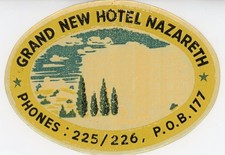Grand New Hotel Nazareth Israel Vintage Luggage Label