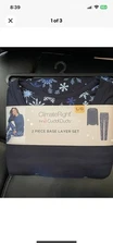 Climate Right by Cuddl Duds Womens 2 Piece Base Layer Pajamas Set -Blue Large