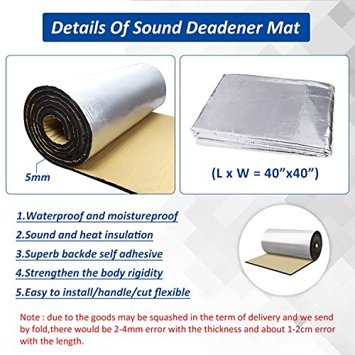 Car Heat Sound Deadening Insulation Mat, - 197 Mil 40 x 40 Inch(2PCS)-21.6Sqft - Picture 3 of 9
