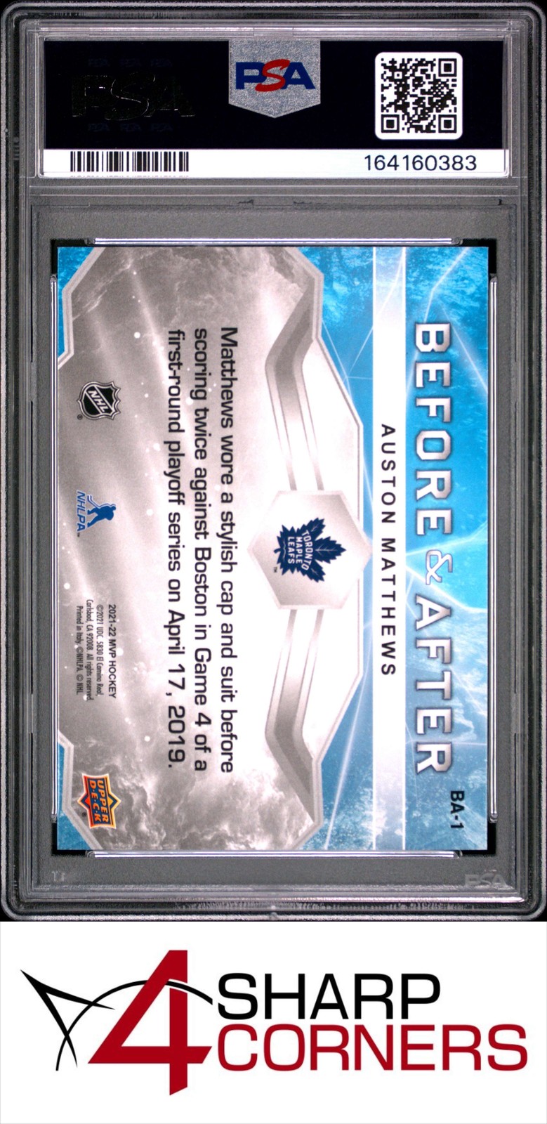 2021 UPPER DECK MVP BEFORE AND AFTER #BA1 AUSTON MATTHEWS POP 3 PSA 10 view 2