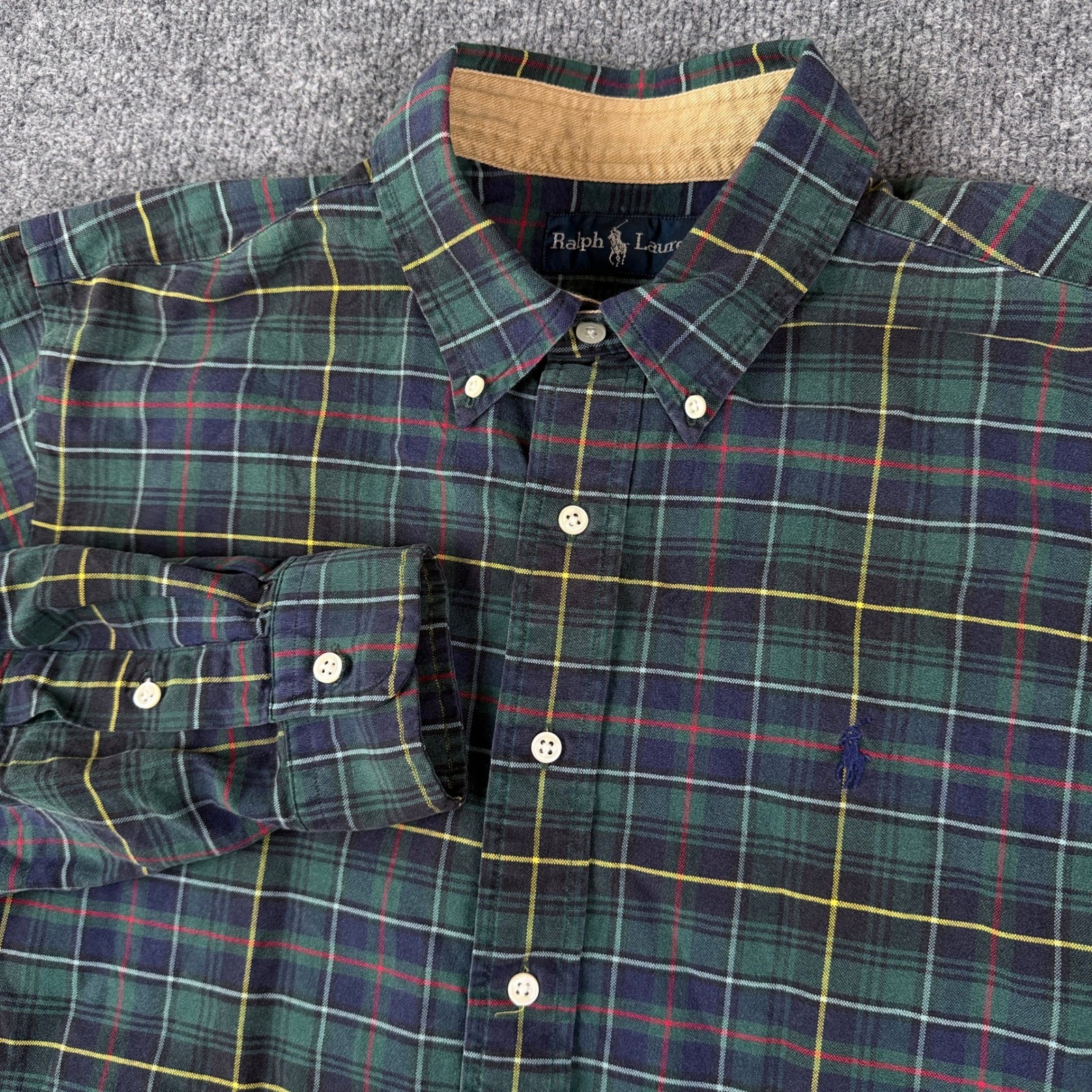 Vintage Polo Ralph Lauren Flannel Shirt Mens L Green Plaid Long Sleeve 90s