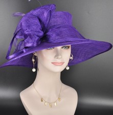Elegant Purple Sinamay Wide Derby Hat Kentucky Derby,Wedding Ascot Hat
