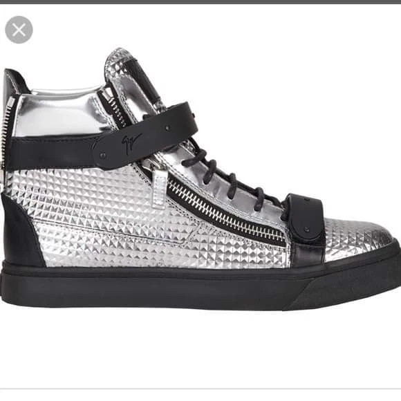 GIUSEPPE ZANOTTI Mujer Metálico Plateado Zapatillas Altas 38.5/8 Excelente  Foto 2 de 4