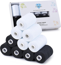 All Purpose Sewing Thread, 10 Spool 5 White 5 Black 1000 Yards Each Bobbin Po
