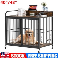 40/48 Inch Dog Crate Furniture Heavy Duty Wooden Dog Crate End Table with Feeder