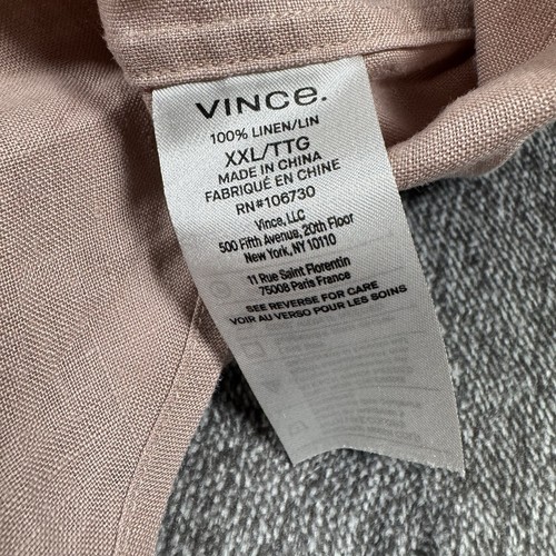 Vince Men's XXL 100% Linen Short Sleeve Button Up Shirt Pink - Picture 5 of 9