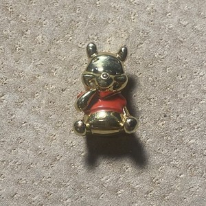 Authentic Authentic Pandora Disney Winnie the Pooh Bear Charm Gold Plated Red Enamel