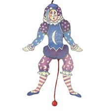 Pierrot Pull String Puppet  Terrie Floyd Laughing Moon Jester Christmas Decor