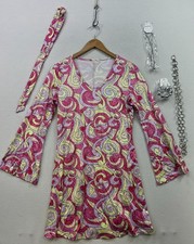 Womens 1970s Swirled Disco Darling Costume Dress Complete Outfit Medium Bling